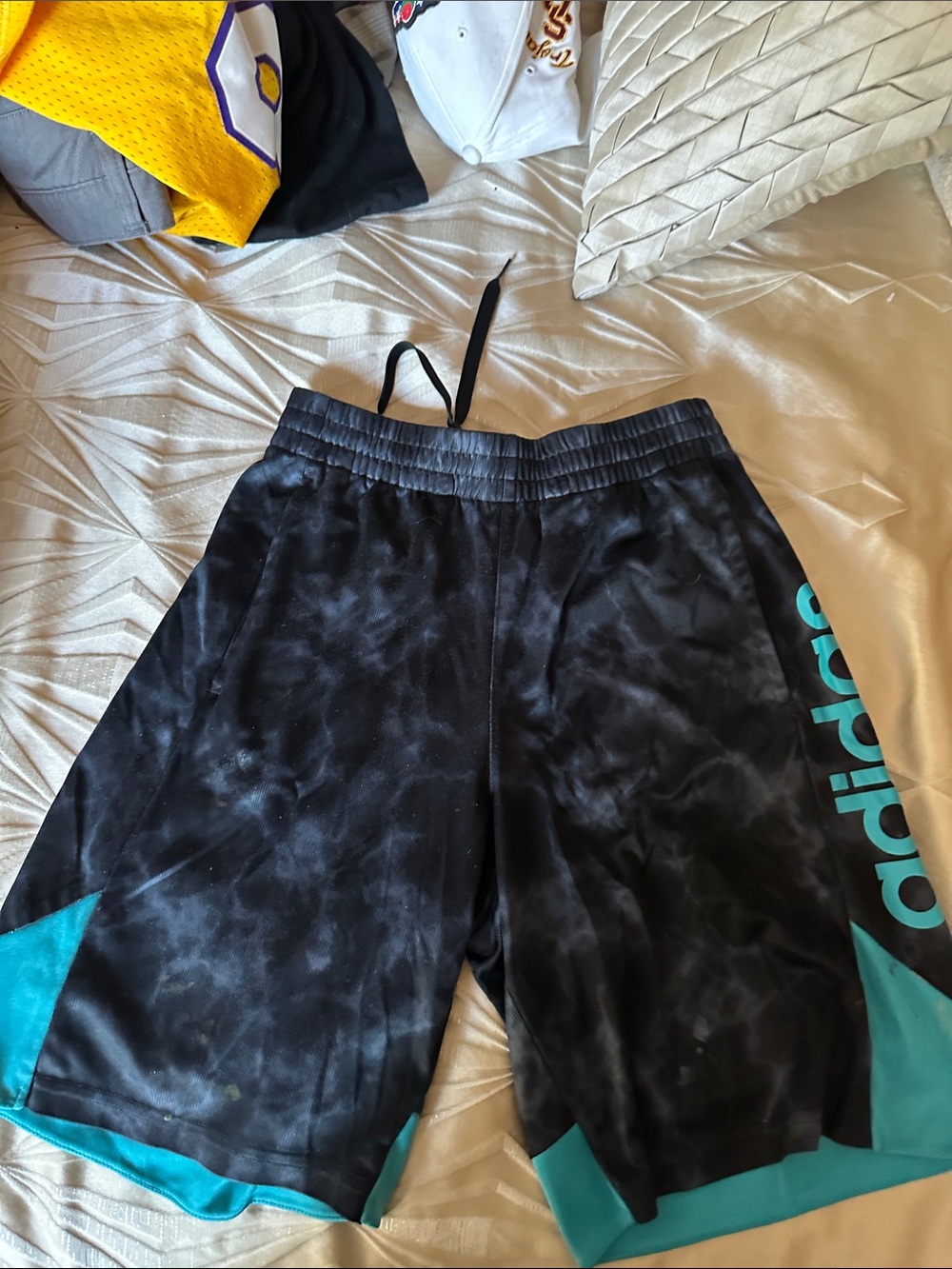 adidas Black and Teal Boys Athletic Shorts